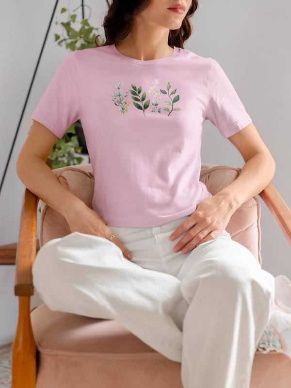 Teal and Green Leaves Tee Design on Premium Bella + Canvas Unisex Cotton Fit Top Fabric Womenswear Women Underwear Lady