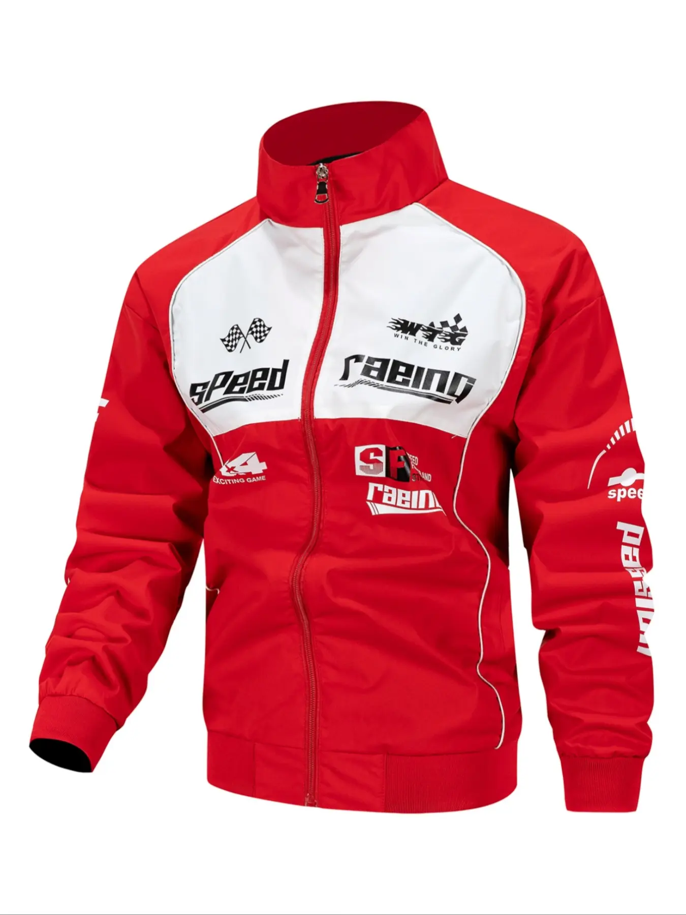 Men's Trendy Racing Jacket with Fashion Stripes and Motorcycle Print, Casual Outerwear for Daily Wear in Fall & Winter