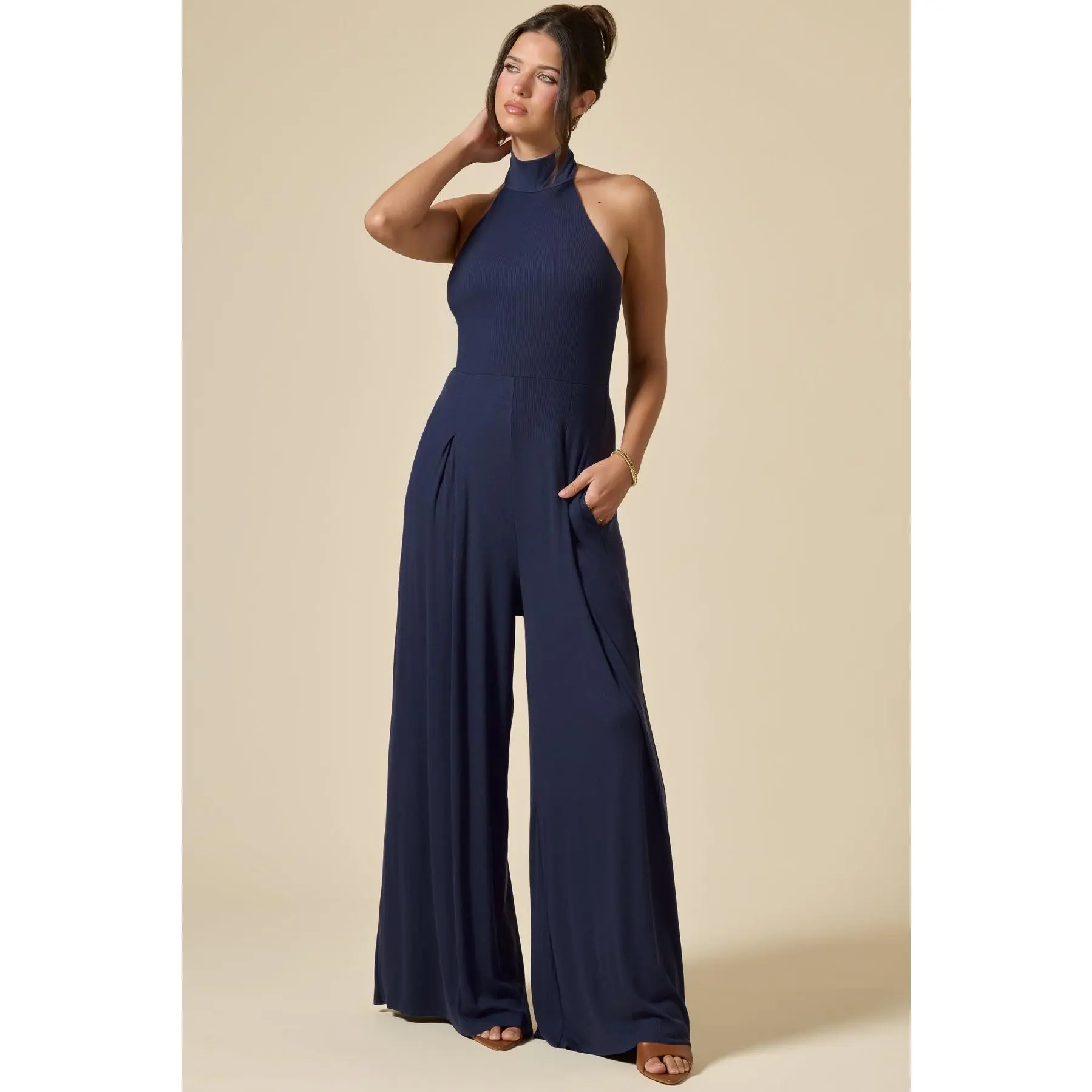 Mockneck Go With The Flow Jumpsuit - True Navy