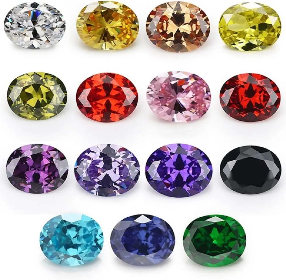 5A Oval Cut Loose Cubic Zirconia Stones Mix 15 Colors Synthetic Gemstone for Jewelry Making