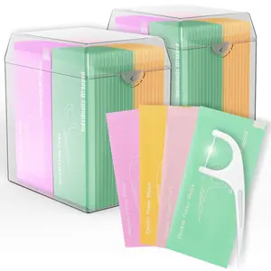 Durable Individually Wrapped Polymer Thread Floss Picks with Anti-Slip Design, Multi-Color Adult Oral Care Flossers in Handy Mini Disposable Bags for Backpacking, Camping, Travel-Office Use - 2 Cases