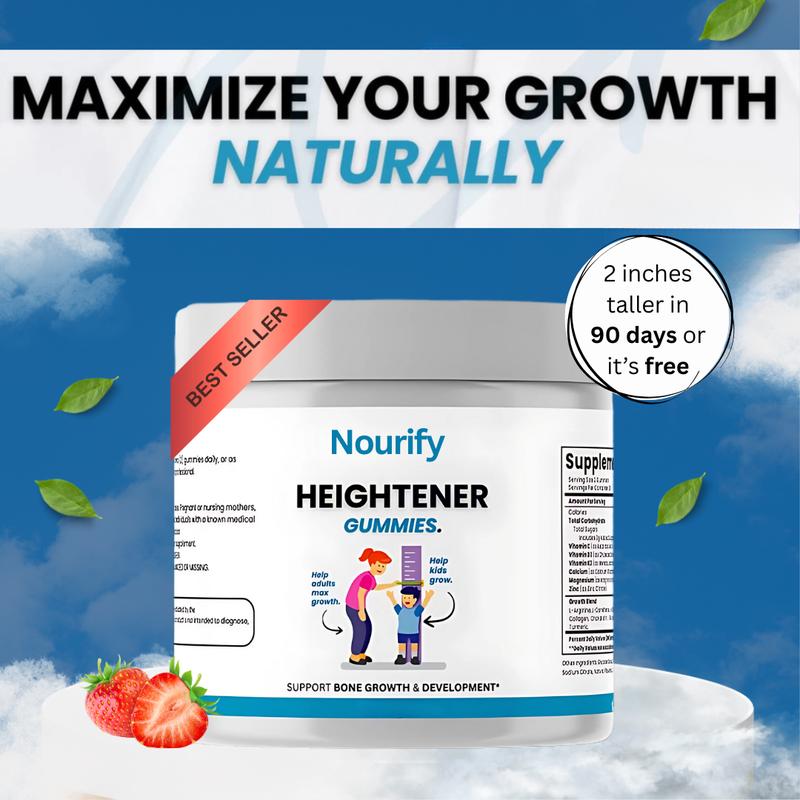 Nourify Heightener Gummies – Bone & Development Nutritional Supplement, Strawberry Flavor