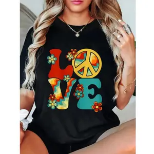 Cotton Love Peace Sign 60's 70's Costume Party Outfit Groovy Hippie T-Shirt