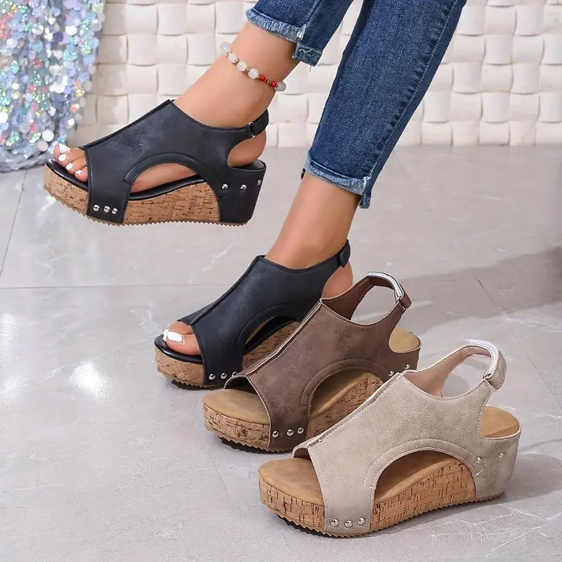 Women's Retro Wedge Sandals, Peep Toe Cut-out Design Slingback Shoes, Casual Summer Outdoor Platform Sandals Footwear Girl