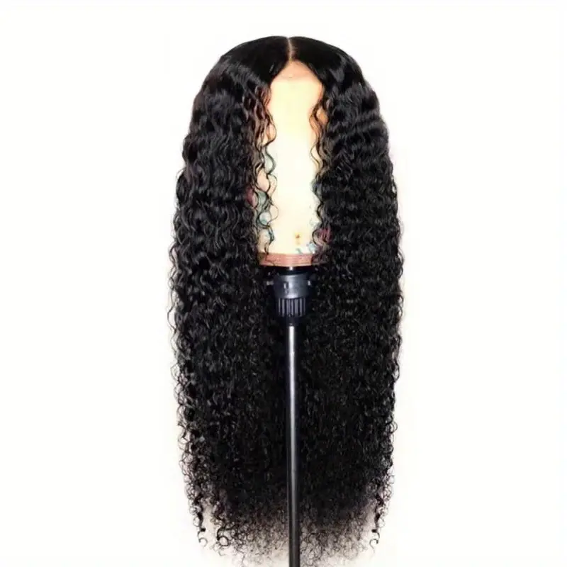 26 Inch Glueless Frontal Wig, Curly Wavy Black Heat Resistant Synthetic Hair with 13x4 HD Lace and Pre-Trimmed Baby Hair, Glueless Frontal Wigs, 26 Inch Wig