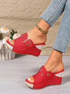 Women's Retro Rivet Waterproof Wedge Sandals, Summer New Fashion Casual Slip-On Shoes, Comfortable Outdoor Wear, Long-Lasting Design, High Wedge Sandals