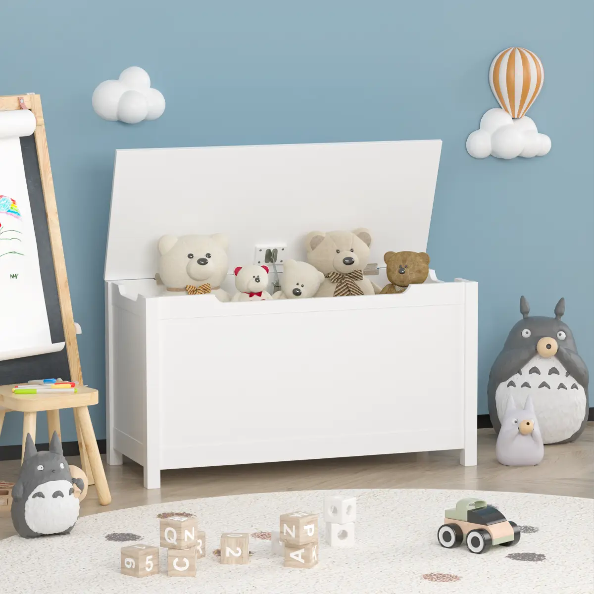 Wooden Toy Chest, Kids Toy Box，Furniture for Playroom, Bench with Safety Hinged Lid, Wooden Toy Box Storage Organizer, Children's Furniture Toy Chest (White)