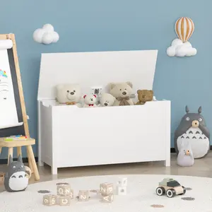 Wooden Toy Chest, Kids Toy Box，Furniture for Playroom, Bench with Safety Hinged Lid, Wooden Toy Box Storage Organizer, Children's Furniture Toy Chest (White)