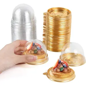 50Pcs Clear Plastic Mini Cake Box with Dome Lids, Mini Muffin Container Box Mooncake Dome Box Pastry Baking Packaging Boxes Wedding Birthday Gifts Supplies (Gold Base) Bakeware Utensils