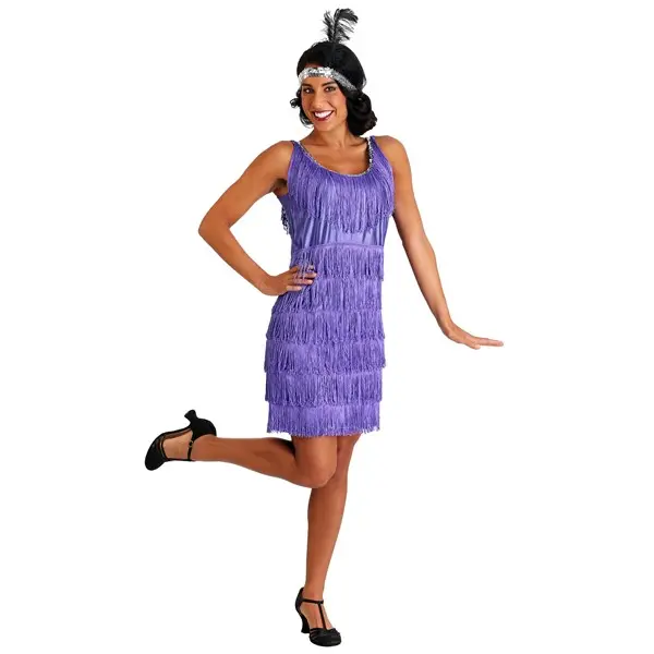 Plus Size Women's Purple Fringe Flapper Costume