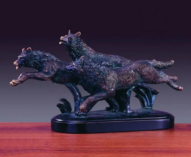 F Wolf Pack Bronze-Plated Resin Stone Sculpture - Heavy Weight 6.25 lbs, Home Decor, Room Decor Ornaments