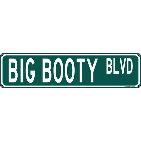 Big Booty Blvd Funny Rectangle Metal Signage - 16x4in Inappropriate Humor Hanging Plaque, Whimsy Wall Decoration, Mens Room Text Decor, Quirky Bar Gift