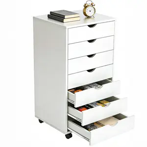 7 Drawer Mobile File Cabinet Wood Vertical Filing Cabinet Under Desk Small Storage Organizer with Wheels Printer Stand for Office Home Bedroom Organization