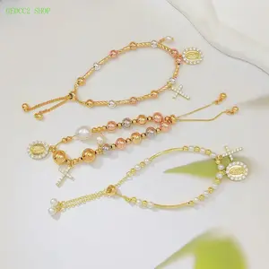 Pearl Beaded Bracelet Set for Women, Gold-Plated Cross & Heart Charm Jewelry, Elegant Dainty Fashion Wrist Accessories, Hypoallergenic Stackable Bracelets for Daily Wear, Party & Holiday Gift