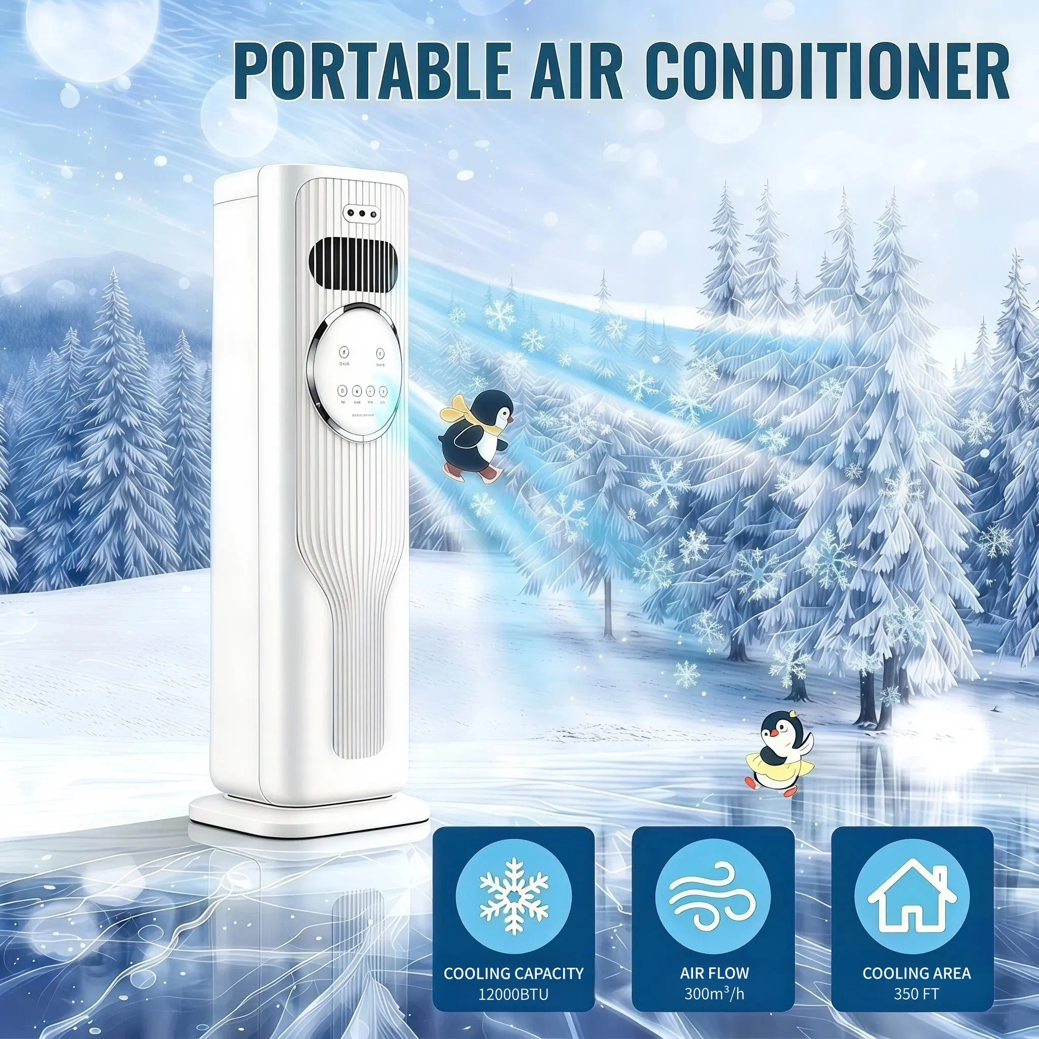 2026 New Arrival 12000BTU Portable Air Conditioner - Ice Crystal Air Cooler Fan（Water & Ice）Ultra Quiet Fast Cooling Mobile AC, Smart 24H Timing Energy Efficient, Suitable for Bedroom Office Living Room, Summer Comfort Cool All Day, TikTok Mid Year Sale