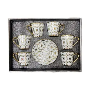 12-Piece Luxury Coffee Cup & Saucer Set with Delicate Design Gold-Trimmed Handles for Espresso Cappuccino Turkish Coffee or Tea Ideal for Home Use Gatherings or Special Gifts