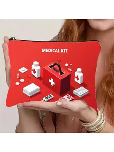 2D Isometric " KIT" Print Storage Pouch Featuring a Zipper Closure - A Lightweight, Portable, And Durable Fabric Organizer Bag Designed for First Aid Supplies, Medications, Travel