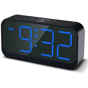 Operated Digital Clock: Cordless Small  Clock for Bedroom Travel - Large Numbers 4 Dimmers for  Ages Blue Digits