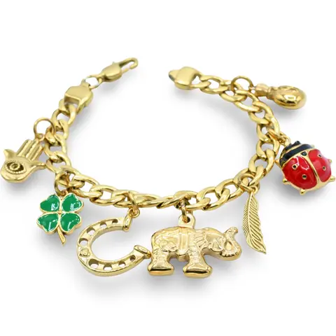 Lucky Charms Bracelet - Stainless Steel Gold Plated with Unique Charms