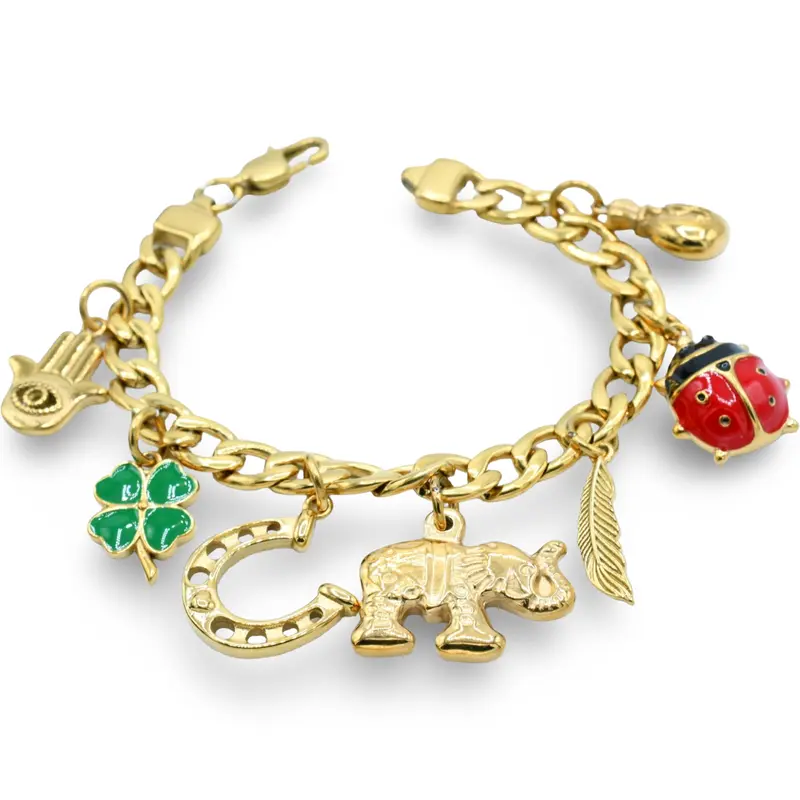 Lucky Charms Bracelet - Stainless Steel Gold Plated with Unique Charms