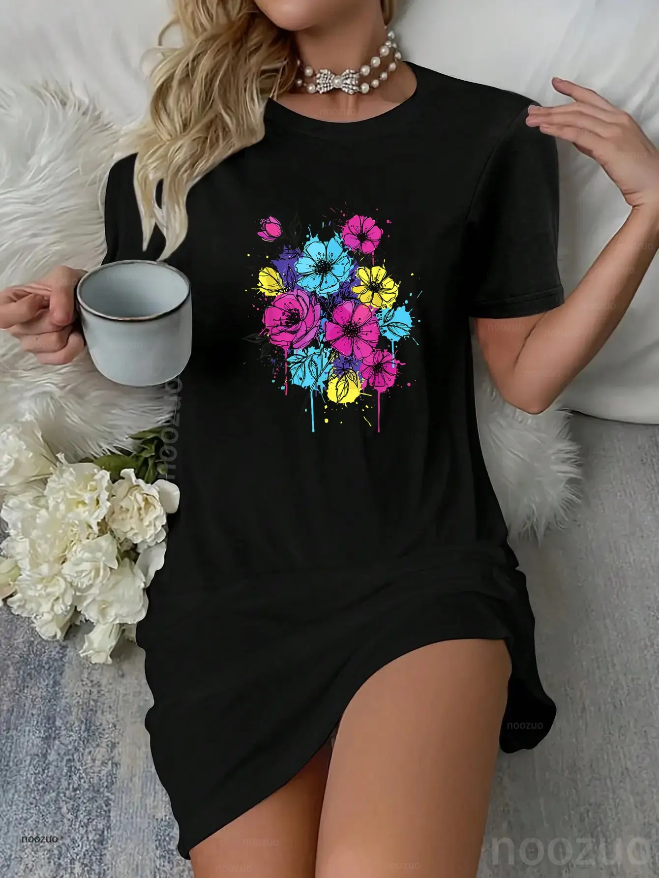 Colorful Flower Scribble Art Sketch Aesthetic Floral Dress
