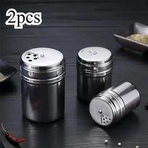 2 Pcs Stainless Steel Twist Lid Spice Shaker Salt Pepper Shakers Salt Sugar Pepper Pepper Shaker Multipurpose Kitchenware Kitchen Gadgets Kitchen Tools
