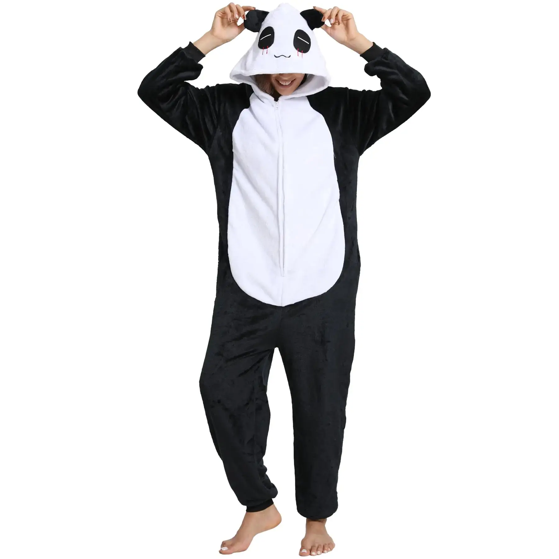 Hundredmore Unisex Adult Animal Onesie Pajamas Men Women One Piece Cartoon Panda Halloween Costume