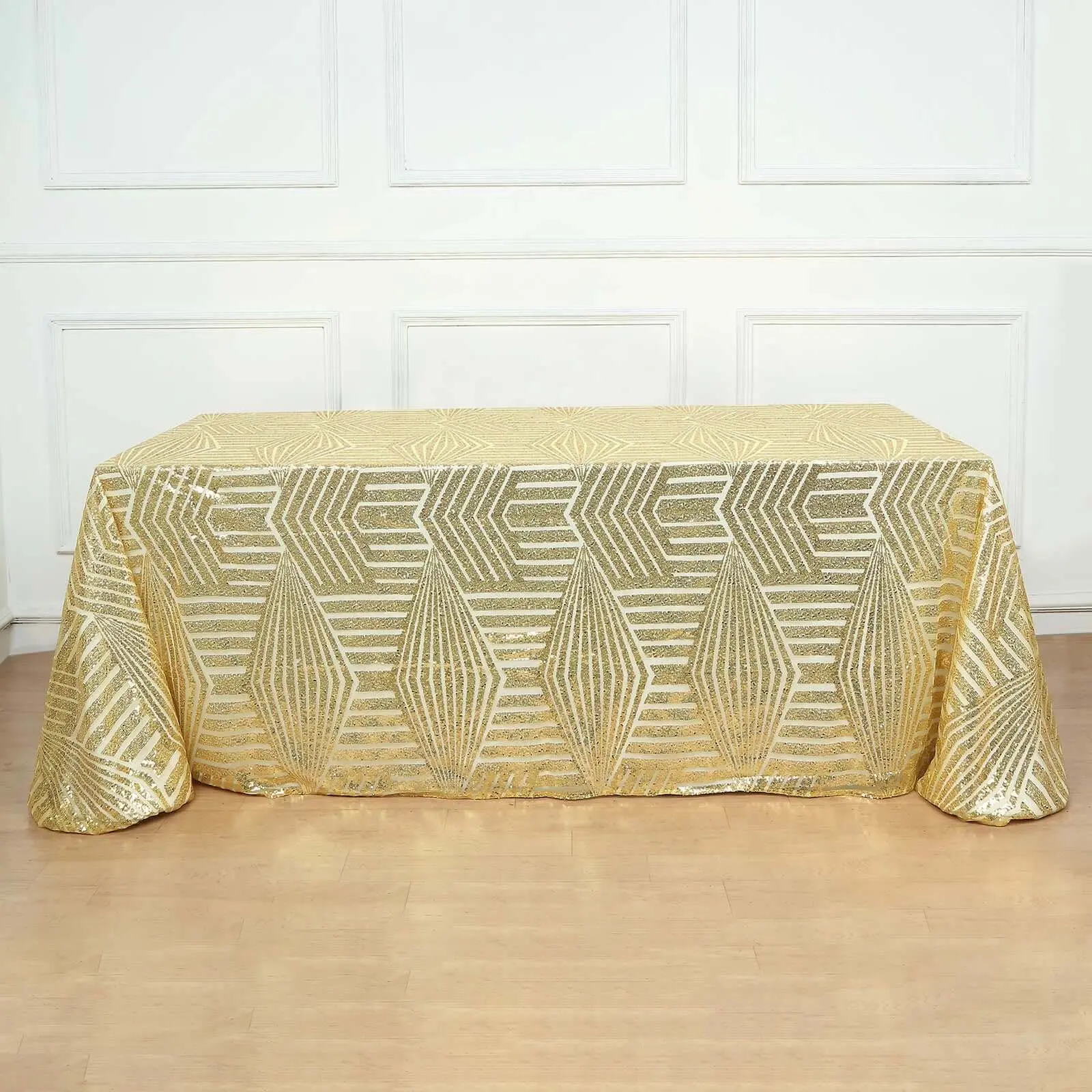 Sequin Rectangle Tablecloth 90"x132" Gold with Diamond Pattern Design - Seamless Shimmering Decor for Special Occasions