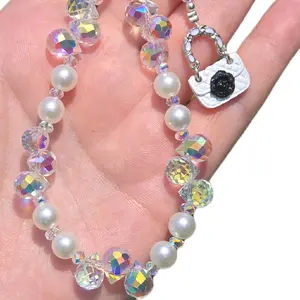 Phone Chain with Colorful Beads, Pearl Pendants, and Decorative Elements