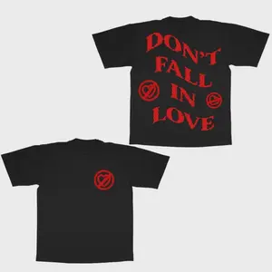 Don’t Fall In Love Tour Shirt, Fuerza Regida Tee – Black Streetwear Graphic T-Shirt, Red Punk Lettering, Soft Cotton Shirt for Men & Women, Full Colors, For Men, For Women