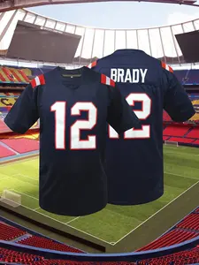 Men's #12 Rugby Jersey, Breathable V Neck Embroidered Sportswear,Athletic Sports Football Jersey, Loose Short Sleeve T-Shirt, Unisex All Seasons