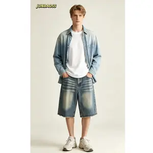 JUNBAOSS Men's Baggy Jean Shorts Y2K Casual Vintage Wide Leg Skater Denim Shorts Fashion Comfy Loose Fit Long Streetwear Hip Hop Summer Jorts Denim Shorts Below Knee summerwins
