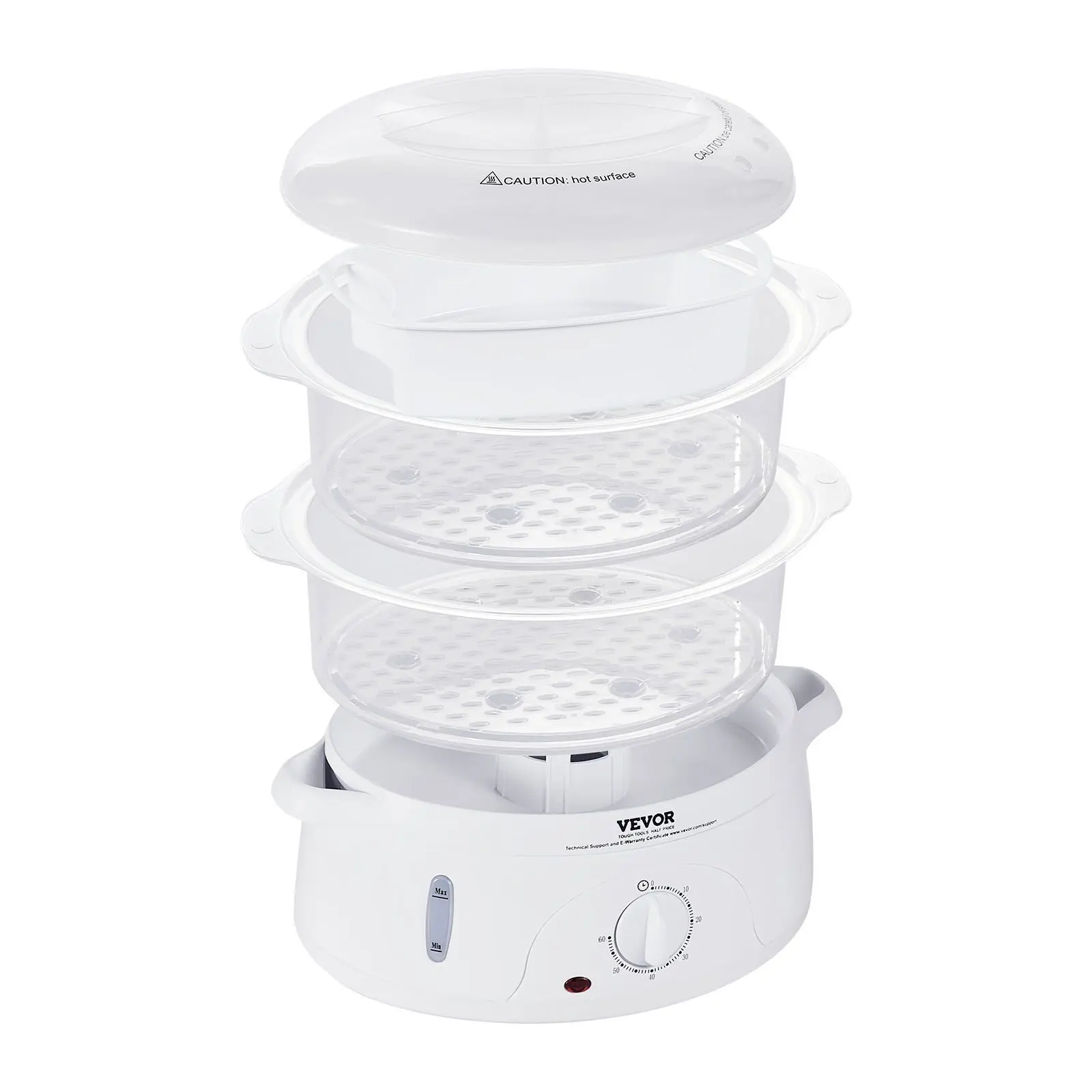 VEVOR Electric Food Steamer for Kitchen, 7.4Qt/7L 800W Food-Grade Unit, 2-Tier Stackable Trays, Knob Control, 60-Min Timer, Internal Temperature Controller, Auto Shut-Off, Boil Dry Protection for Cooking