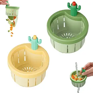 2-Pack 3-Inch Kitchen Sink Drain Strainer, Cactus Design Food Waste Collector, One-Touch Open ()