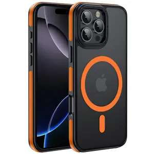 YZOIKO Strong Magnetic for iPhone 16 Pro Case [10Ft Military-Grade Protection] Compatible with fit MagSafe Shockproof Slim Thin Cover, for iPhone 16 Pro 6.3 inch, Orange Bumper