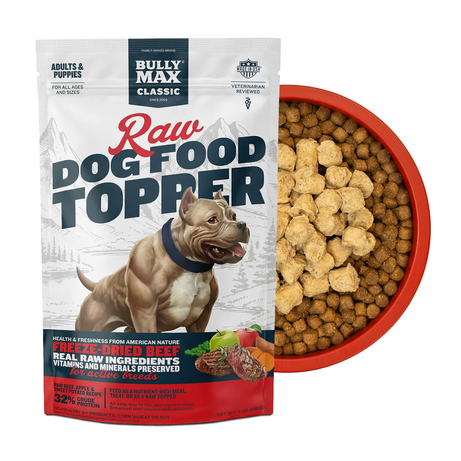 Bully Max Beef Toppers - Freeze-Dried Raw Dog Food Toppers Beef Flavor for Lean Muscle Growth with Real Beef and Beef Liver, High in Protein & Amino Acids