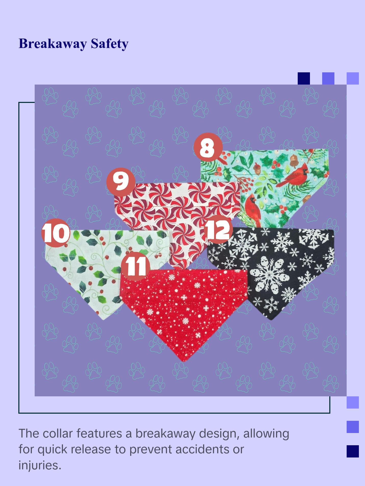 Cat Collars with Bandanas - Holiday Themed Cat Accessories -  Breakaway Cat Collar with Hand Sewn Bandana - Christmas Collar -