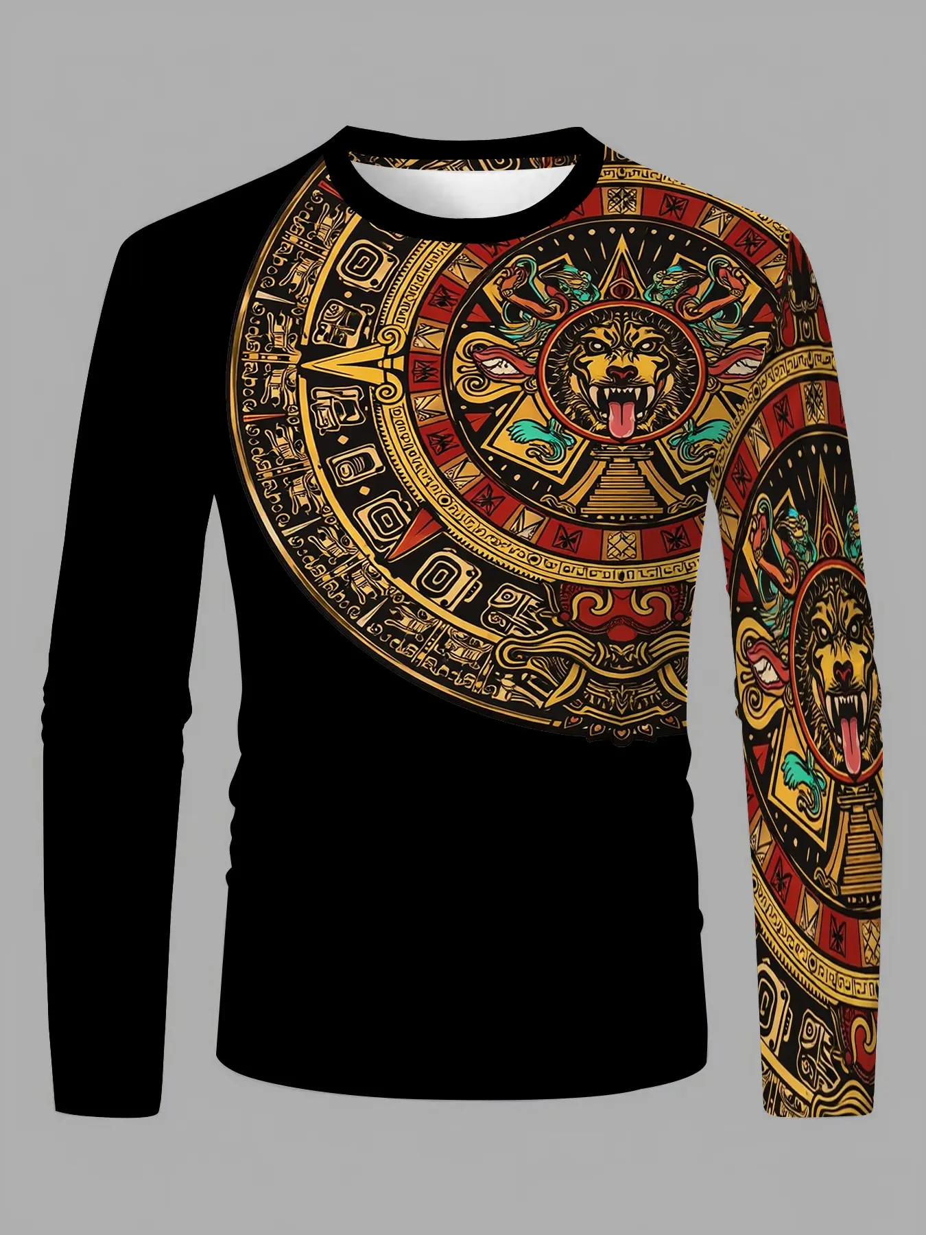Men's retro 3D printed Graphic long-sleeve T-shirt, loose and casual Y2K style, fashionable street-style top, Streetwear, Clothes, Menswear