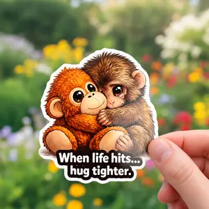 unch Monkey Sticker 3-Pack Bundle  Hug Tighter Sad Monkey Trending Social Media Waterproof Glossy Vinyl Decals for Water Bottles Laptops Phones Emotional Support Gift Pack Premium Quality 3x3.5 Inch Stickers Set 3PCS