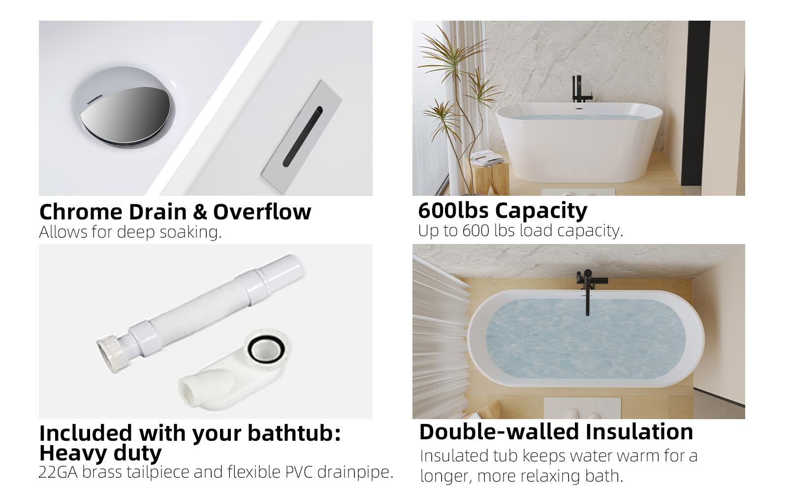 SAVEYOUR 59" Acrylic Freestanding Bathtub, Stand Alone Soaking Tub, Glossy White Acrylic, Toe-tap Chrome Drain, cUPC Certified SAVEYOUR 59" Acrylic Freestanding Bathtub, Stand Alone Soaking Tub, Glossy White Acrylic, Toe-tap Chrome Drain, cUPC Certified