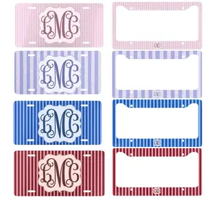 Personalized Monogram License Plate Frame Set Striped Car Tag Custom Initial Vanity Plate Girly Car Accessories Gift for her
