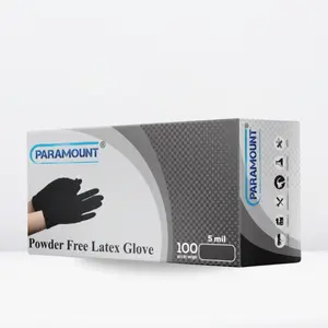PARAMOUNT Black Latex Disposable Gloves 5mil Exam Gloves Powder Free Heavy Duty for Cleaning Medical Food Prep