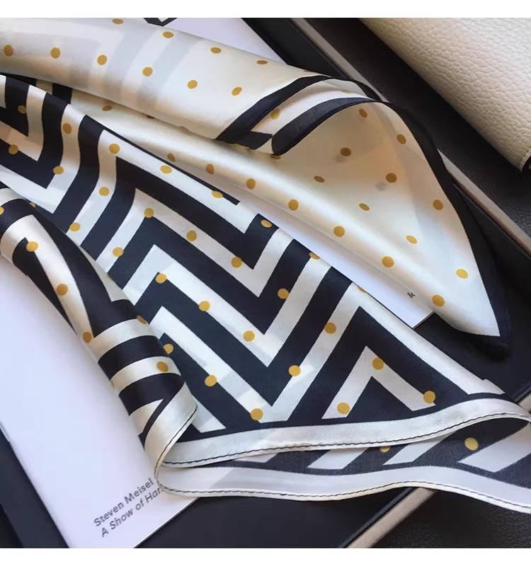 100% Mulberry Silk Women’s Korean Style Ribbed Polka Dot Silk Scarf/Necktie for Spring & Autumn, 53 cm Small Square Silk Scarf