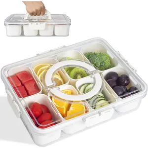 Divided Serving Tray with Lid and Handle, Snackle Box Snack Containers Organizer for Food Pans Charcuterie Sandwich Station Veggi Fruit Vegetable Candy Food Storage for Travel Beach thermal microwave-safe