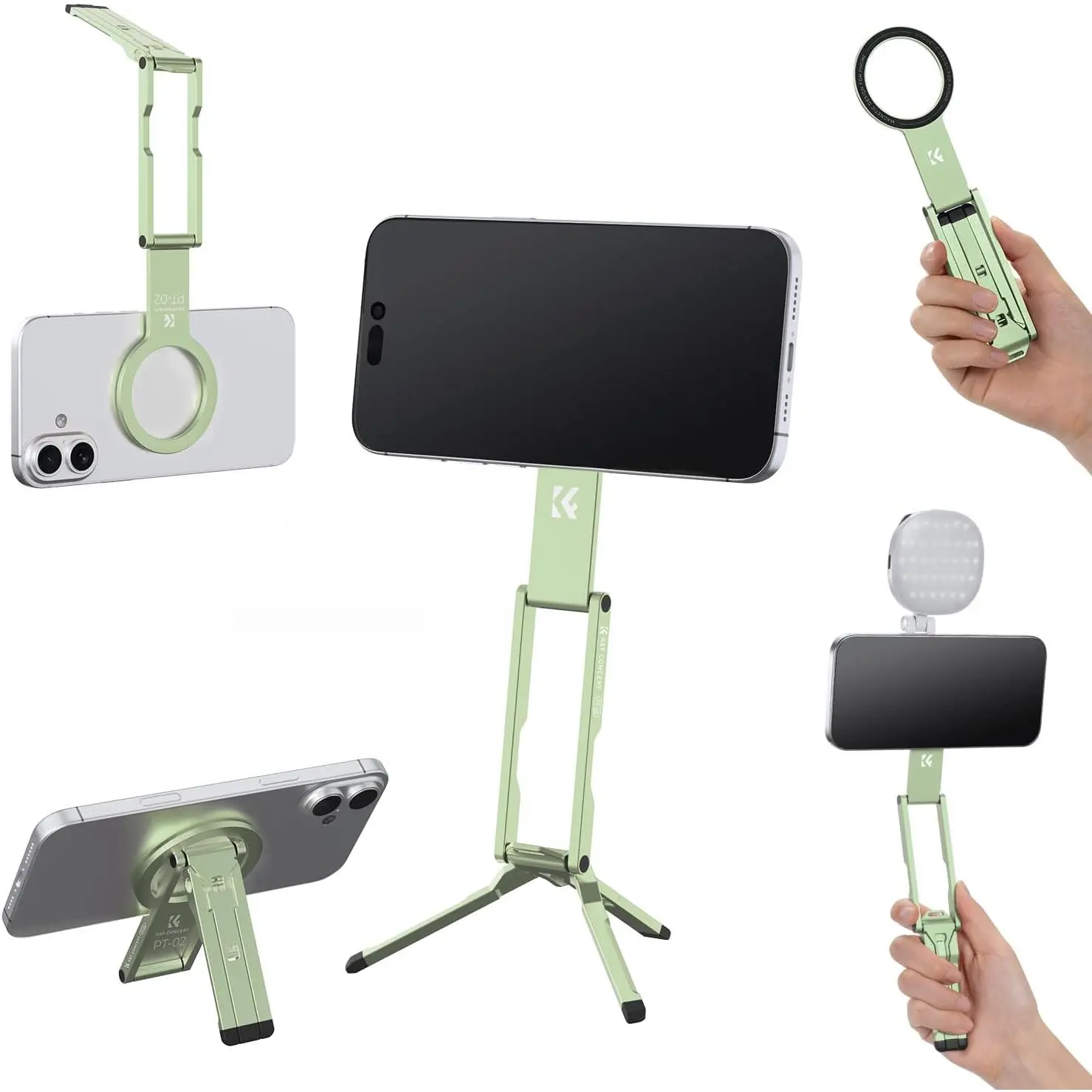 【DealsForYouDays】K&F CONCEPT 7mm Thin 59g Magnetic Phone Stand, Foldable Selfie Stick for iPhone, Dual-Sided Magnets Mini Tripod Pocket Cell Phone Stand with Hook, Compatible with iPhone 17-12 Series Android Phones