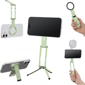 K&F CONCEPT 7mm Thin 59g Magnetic Phone Stand, Foldable Selfie Stick for iPhone, Dual-Sided Magnets Mini Tripod Pocket Cell Phone Stand with Hook, Compatible with iPhone 17-12 Series Android Phones