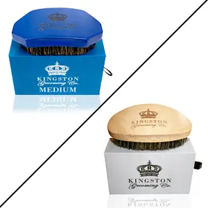 Kingston Grooming Co. Boar Hair Brush Bundle- The Original Soft and New Medium- Wave Brushes for Men- Boar Hair Brush for Men Women, Perfect Edge Brush, Heatless Haircare, Hair Waver, 360 Wave Brush - Travel Case Storage!