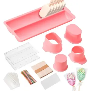 Cakesicle Cutter and Cake Pop Mold Set with Acrylic Stands, Tray, Sticks, Cellophane Bags & Ties – Complete Baking Kit for Home Party Wedding Desserts