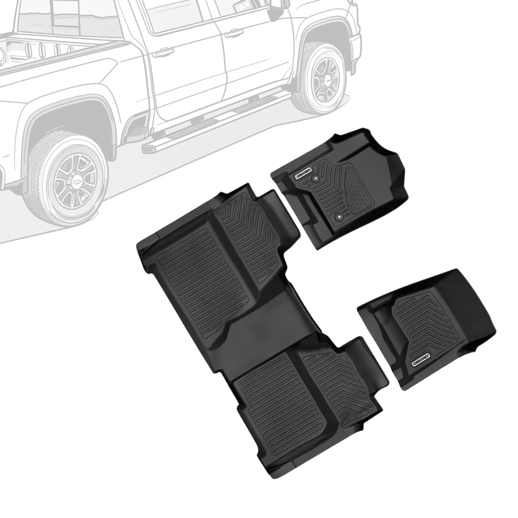 OEDRO TPE Floor Mats fits 2014-2018 Chevy Silverado / GMC Sierra 1500 Crew Cab, 2015-2019 Chevy Silverado / GMC Sierra 2500HD 3500HD, All Weather, Waterproof