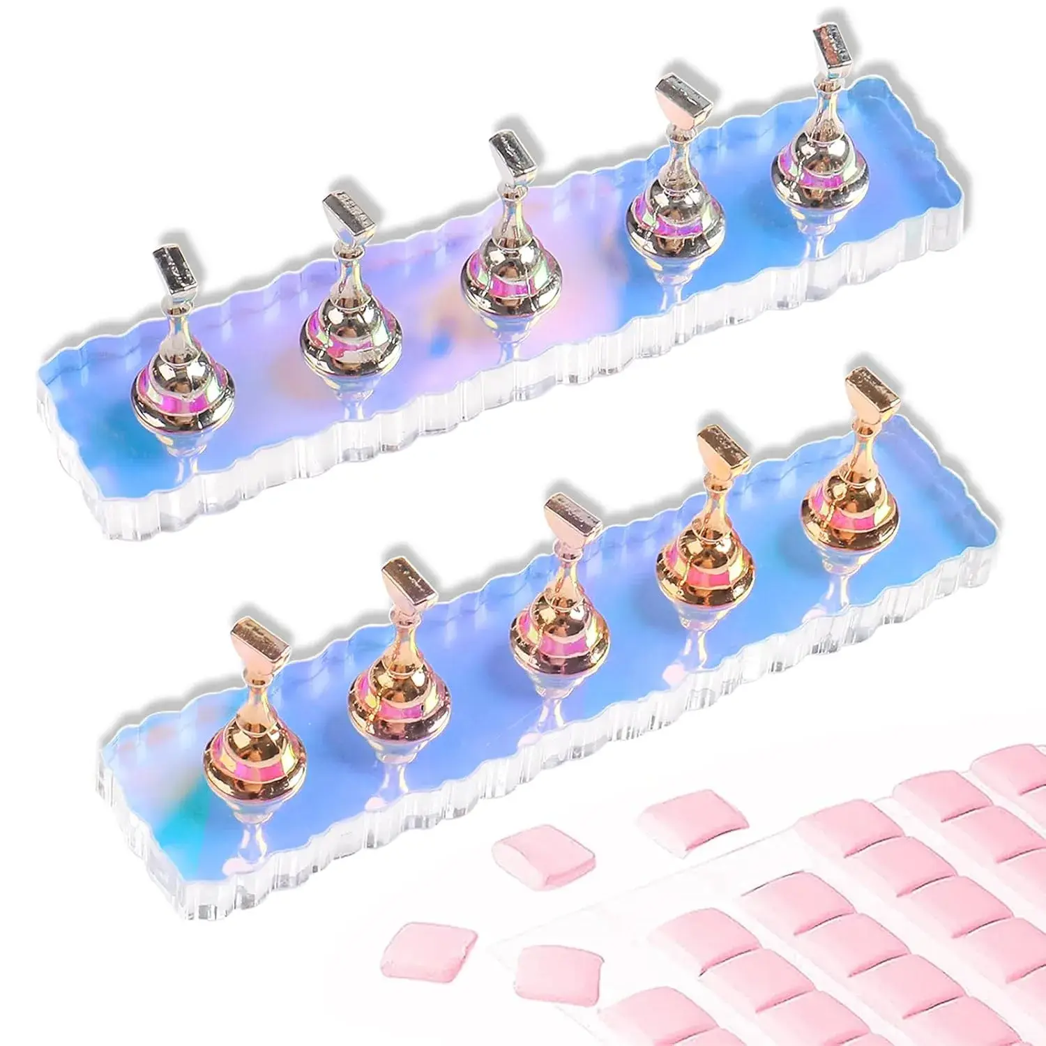 2 Set Nail Stand, Aurora Nail Holder for Painting Stand for Press on with 96 Pcs Reusable Sticky Putty Nail Display Stand Hand Practice Art Tools for Homes and Salons